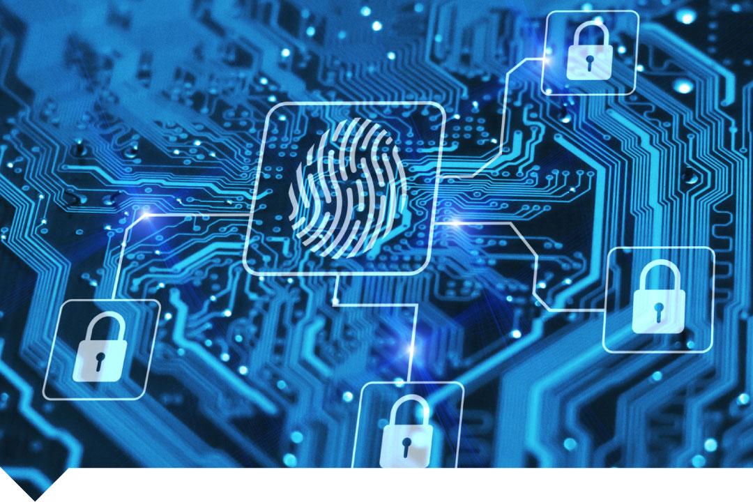 cyber network with thumbprints and padlocks